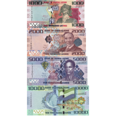 (493) ** P30-P33 Sierra Leone - 1000, 2000, 5000, 10.000 Leones (Various Years)